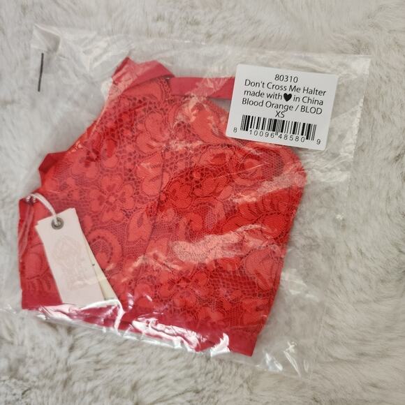 NEW We Are Hah Free People Don't Cross Me Lace Halter Bralette Blood Orange - Picture 10 of 13